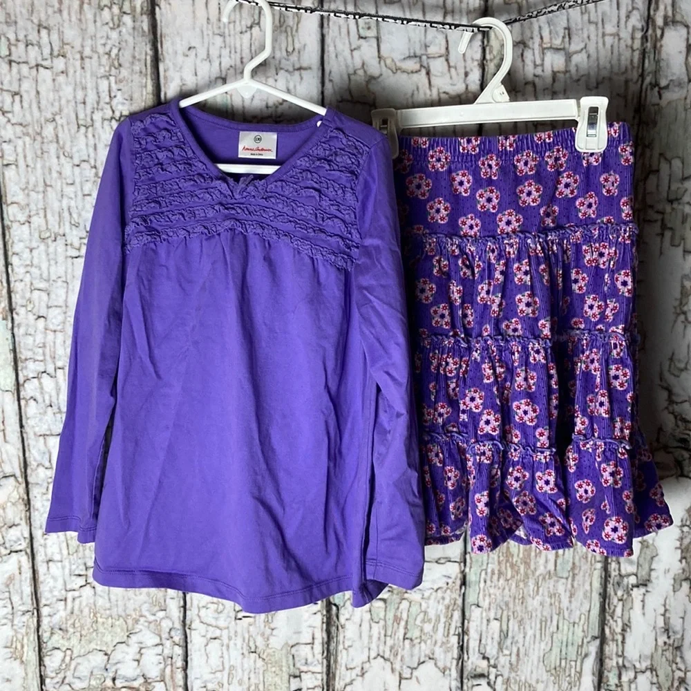 Hanna Anderson Purple floral cottagecore boho skirt /top for spring kids 8